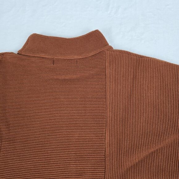 BTFBM Ribbed Mock Neck Long Sleeve Women’s Top Small Brown Casual Pullover - Picture 7 of 12